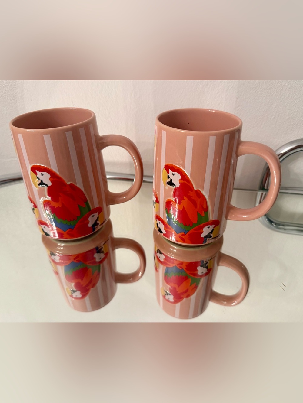 *RARE* VINTAGE OTAGIRI JAPAN TALL 5" MUG - PARROT TREE BY T. TAYLOR